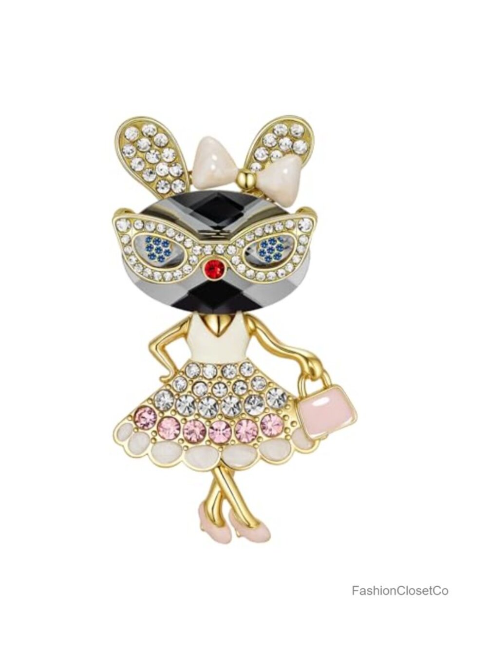Gold Plated Rhinestone Bunny Brooch Pin Easter Spring Accessory